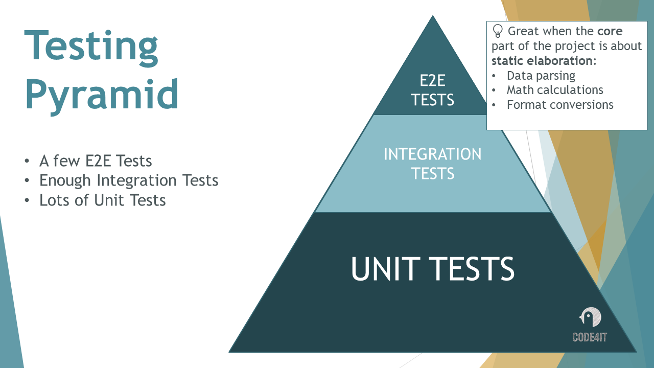 Testing Pyramid: the main focus is on Unit Tests