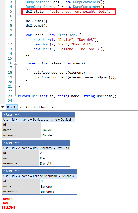 Syling DumpContainer with CSS rules