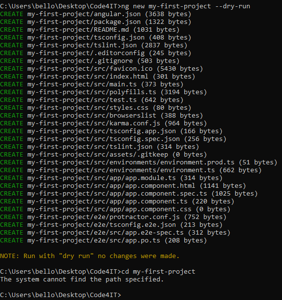 ng new &ndash;dry-run