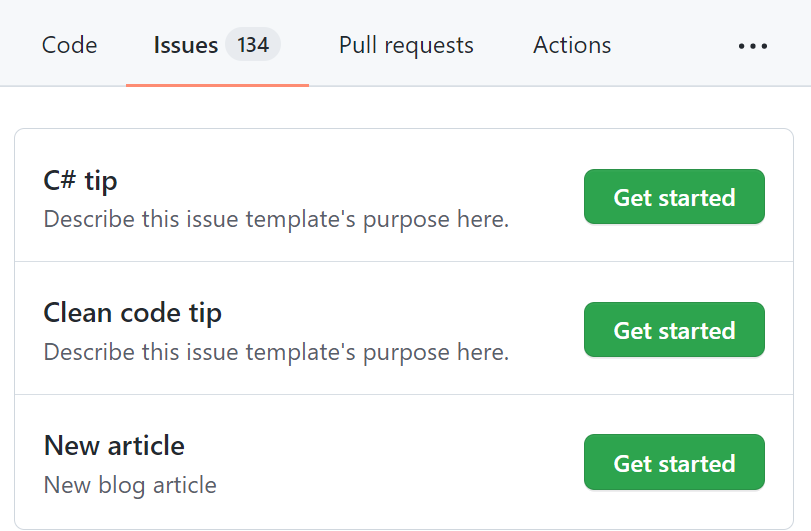 The list of GitHub issues templates I use