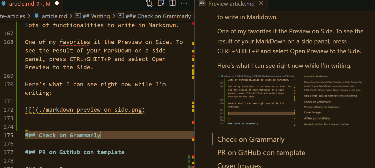 Markdown preview on the side with VS Code