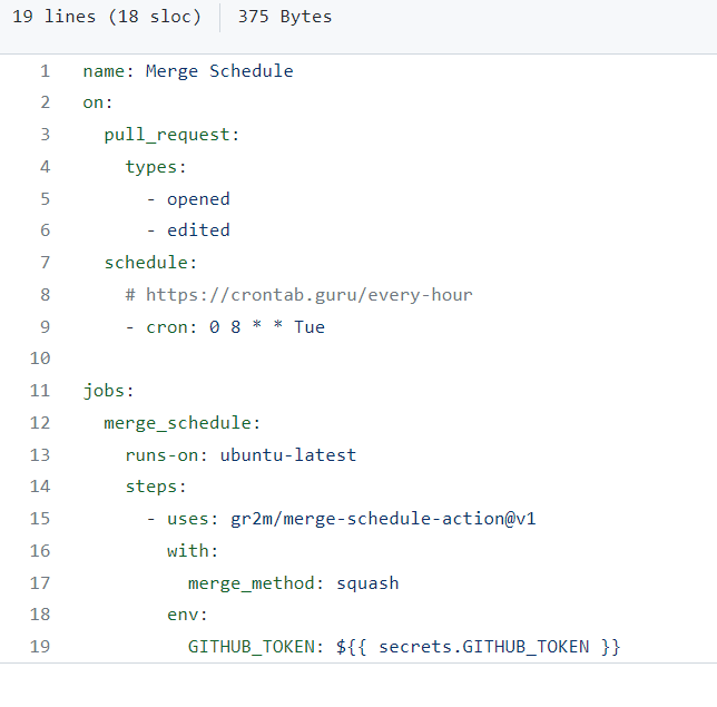 YAML of Merge Schedule action