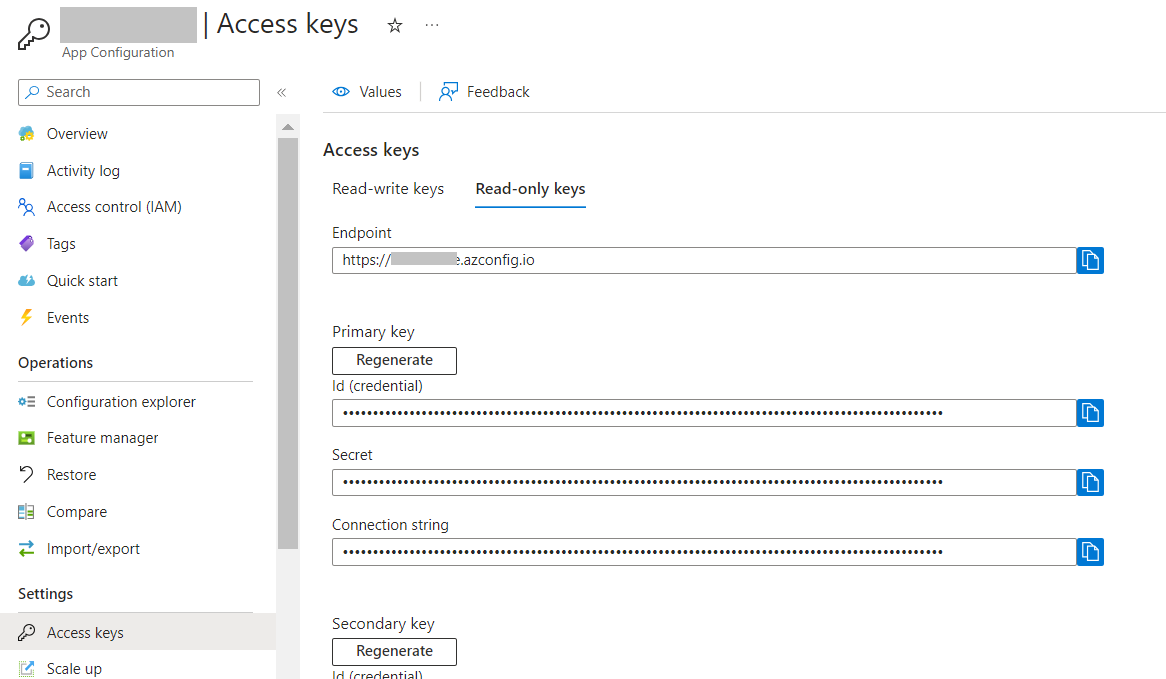 Access Keys on Azure Portal