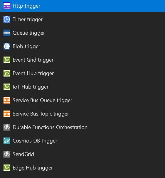Azure Functions available triggers