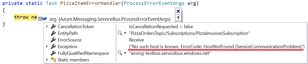 Error handling on ProcessErrorAsync