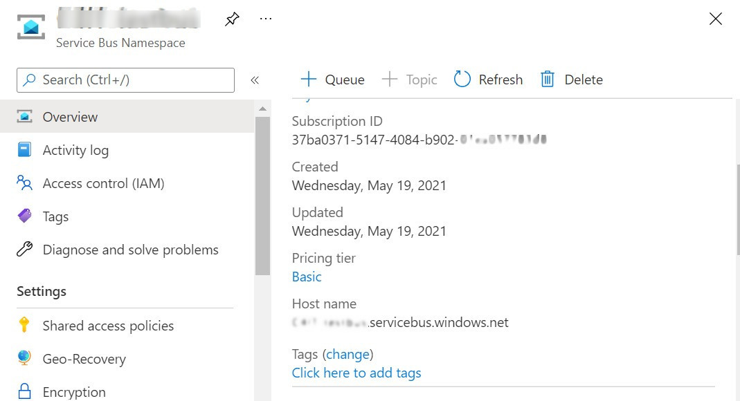 Service Bus instance Host name