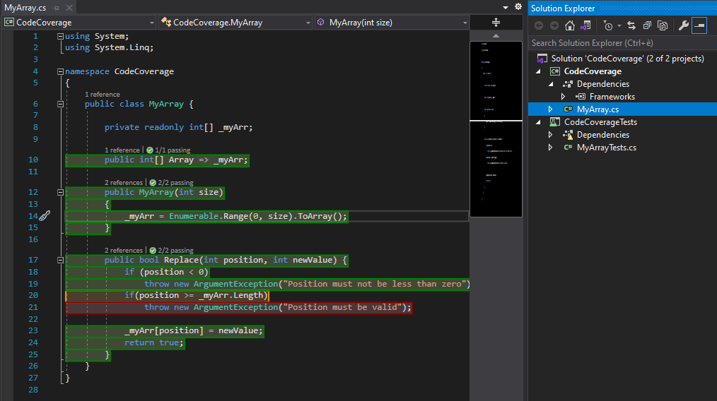 Code coverage highlighting in source files