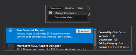 Coverlet Report extension on VS2019