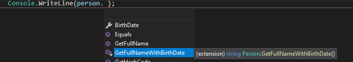 Intellisense with extension method