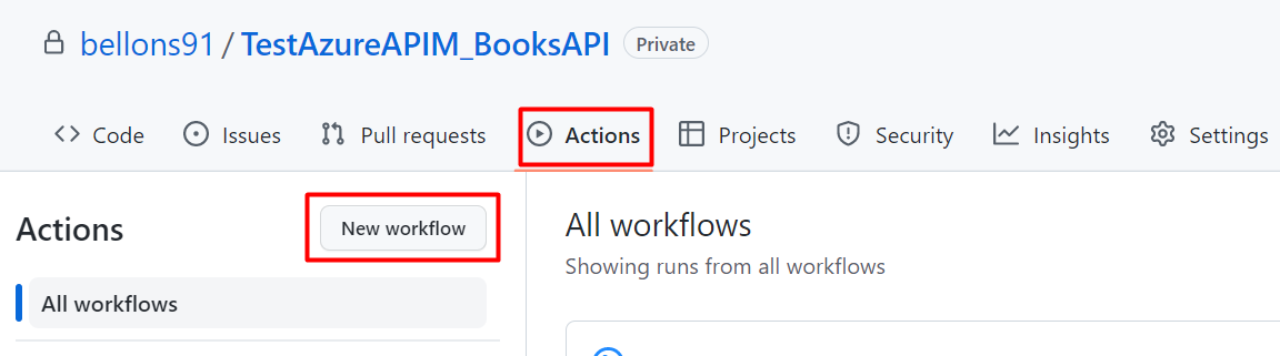 New Workflow button on GitHub