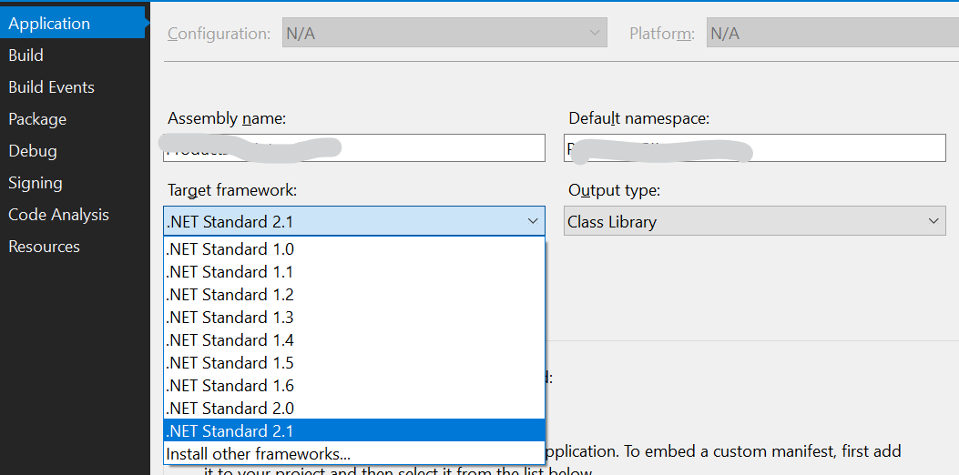 .NET version selection on Visual Studio 2019