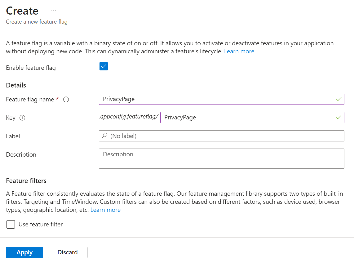 Feature Flag definition form