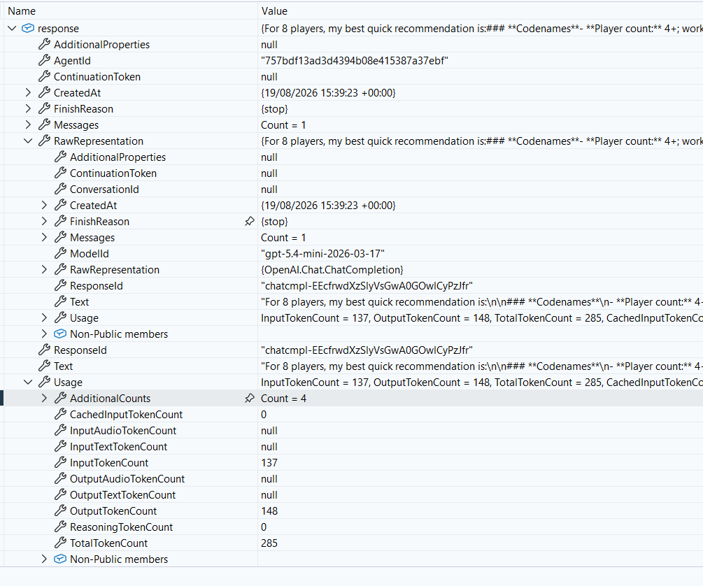 AgentResponse details