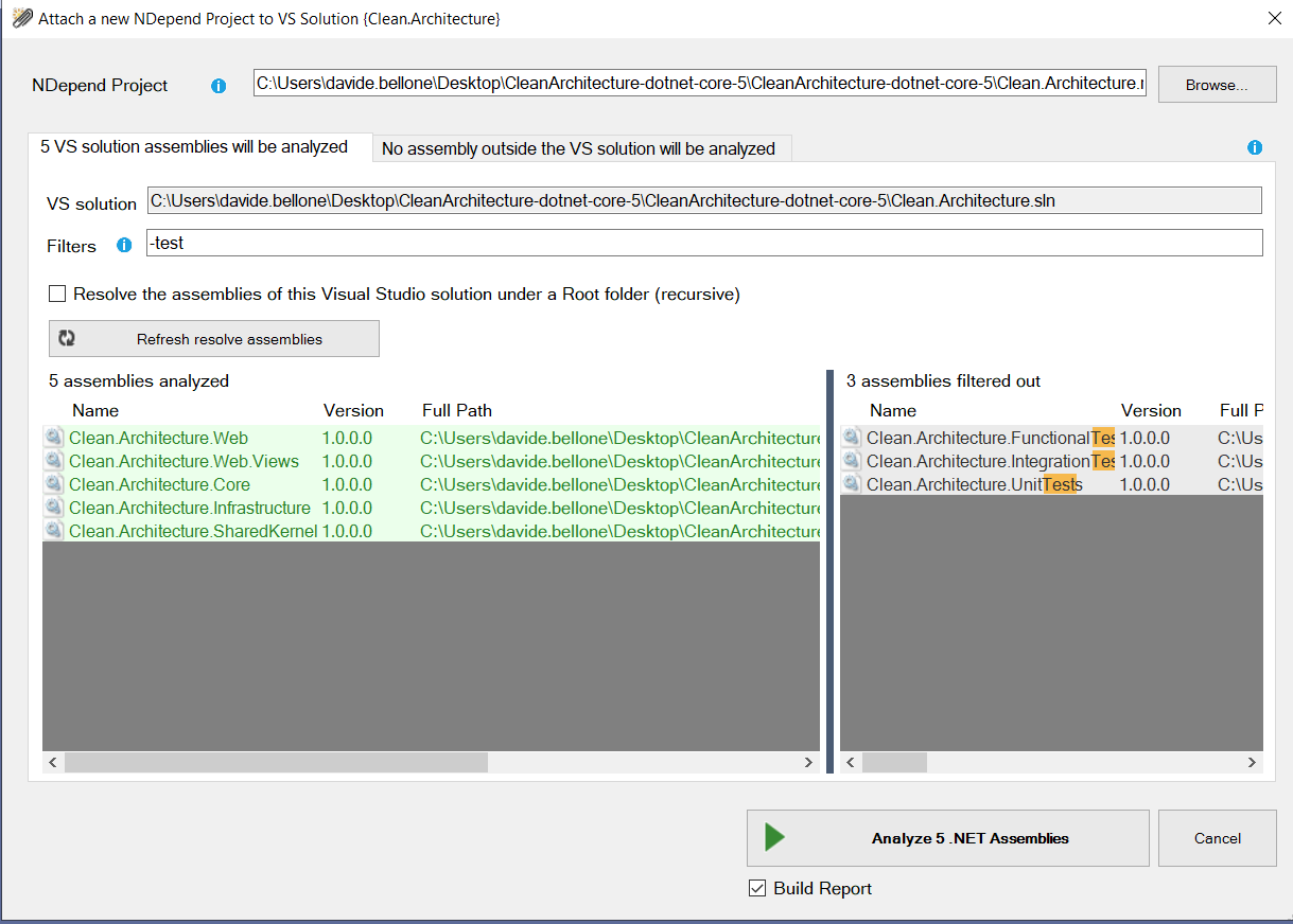 Create NDepend project by selecting .NET projects to be analyzed