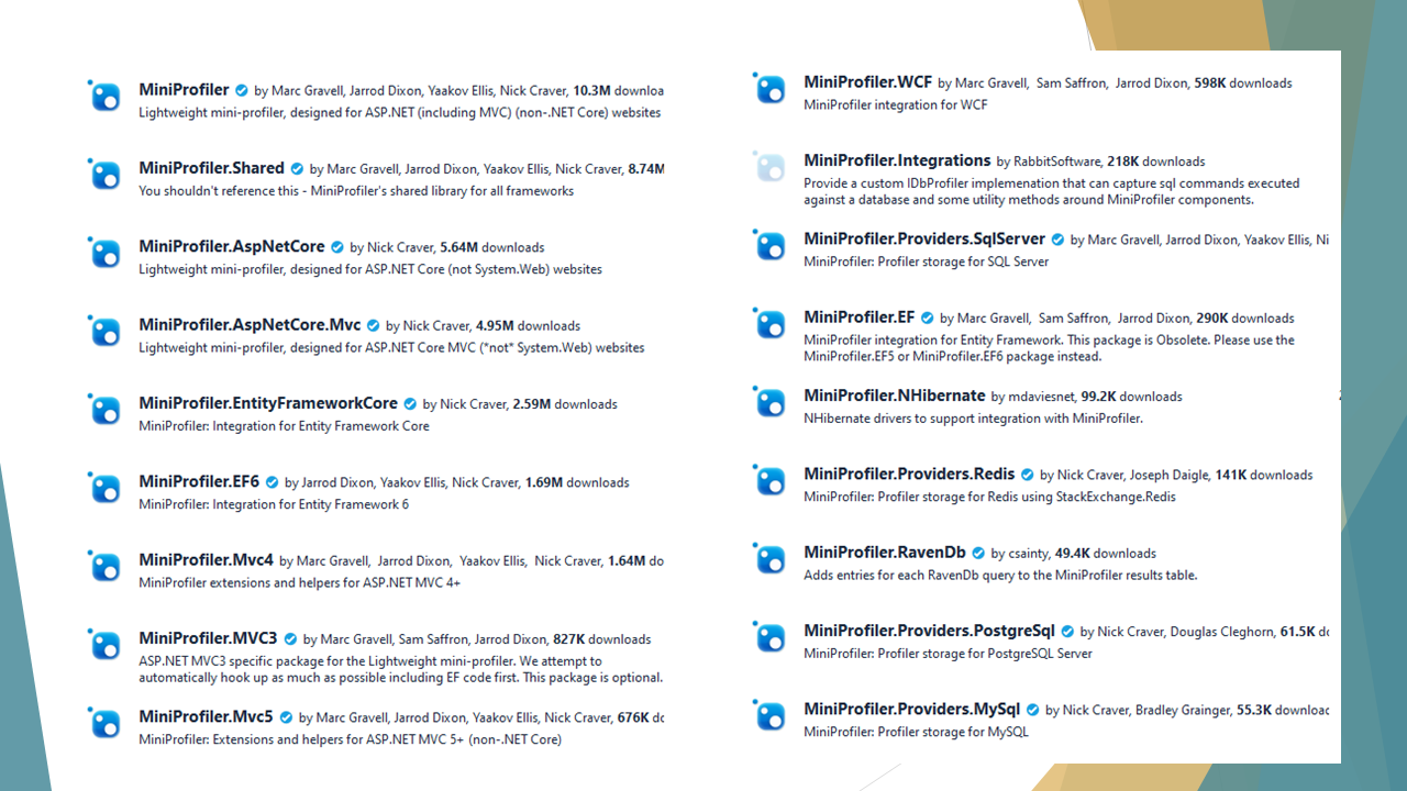 MiniProfiler packages on NuGet