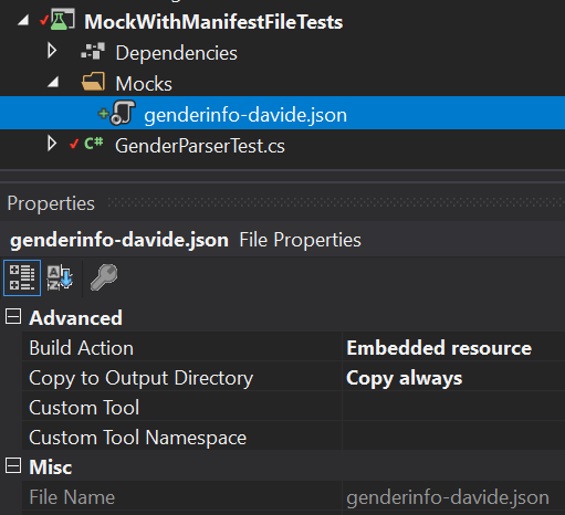File properties tab in Visual Studio