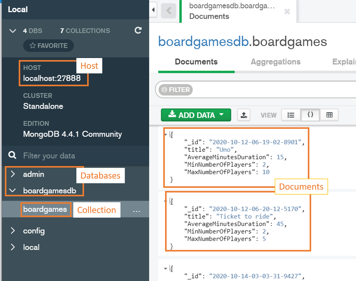 MongoDB structure as shown on MongoDB Compass