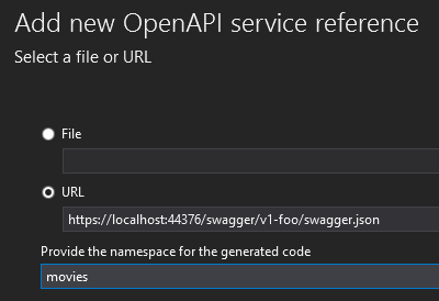 Select OpenAPI JSON file location