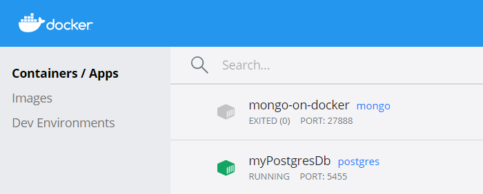 Containers running on Docker Desktop
