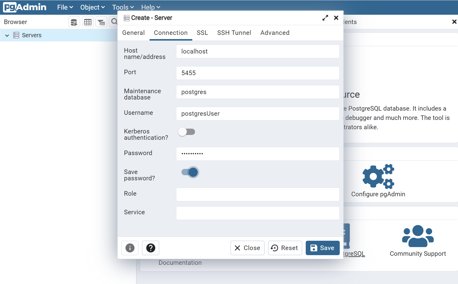 Connect to Postgres by using pgAdmin