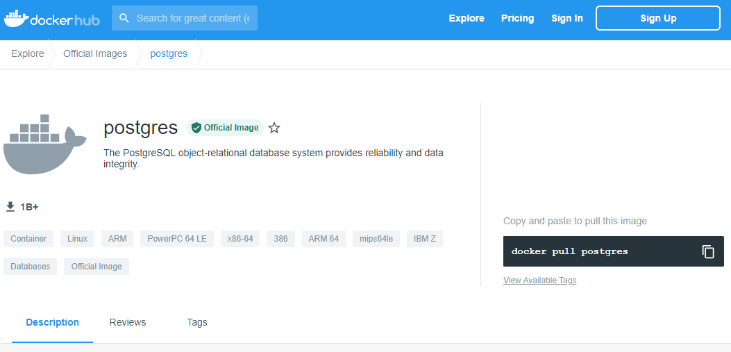 Postgres image on DockerHub