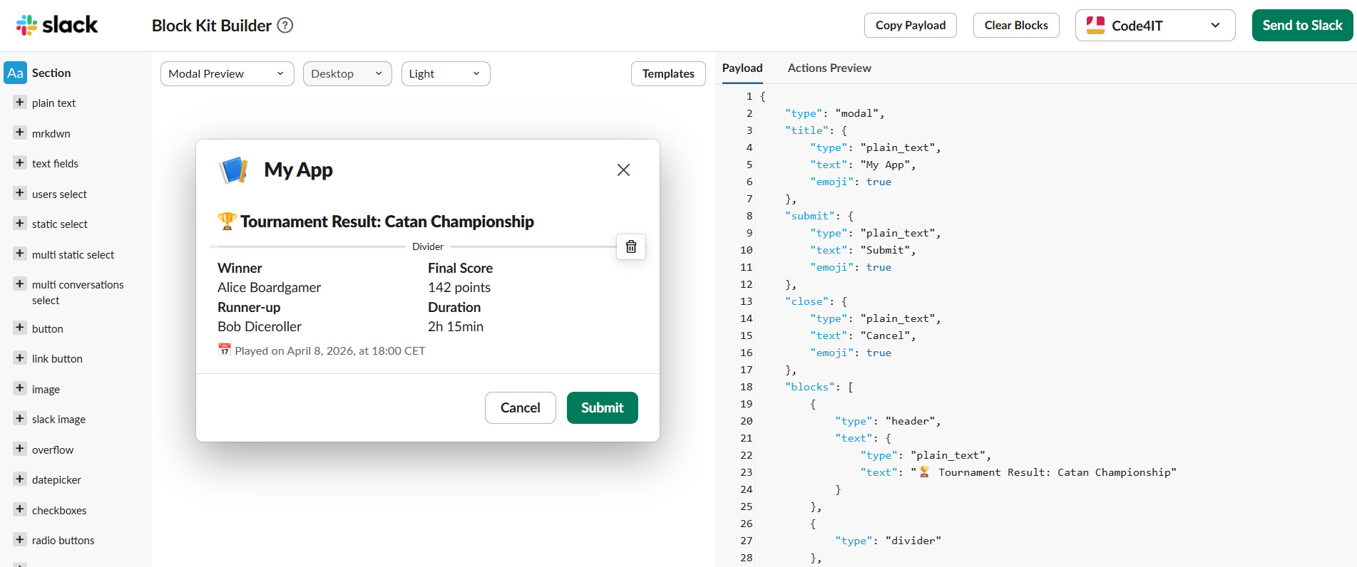 Slack Block Kit Builder