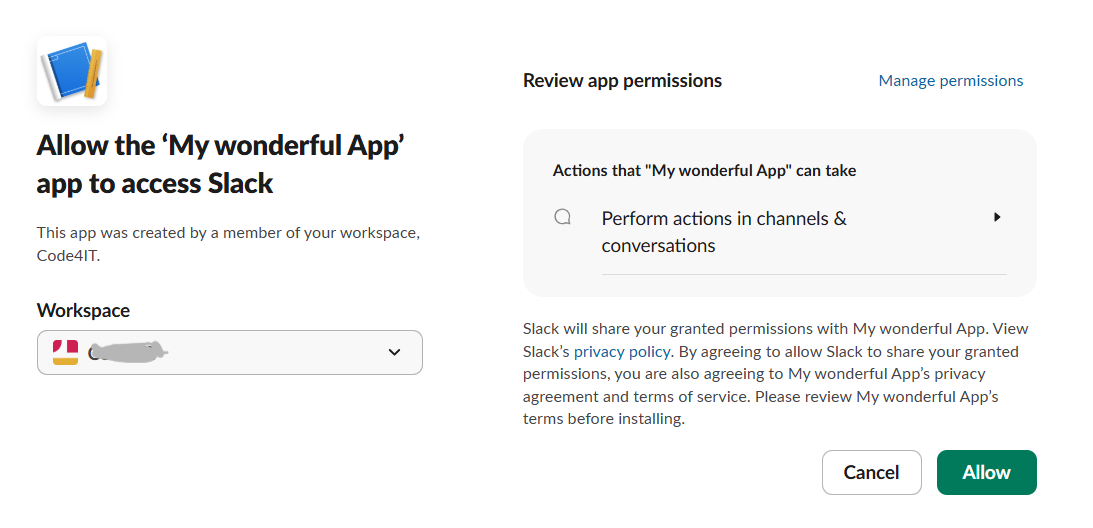 Allow access to Workspace