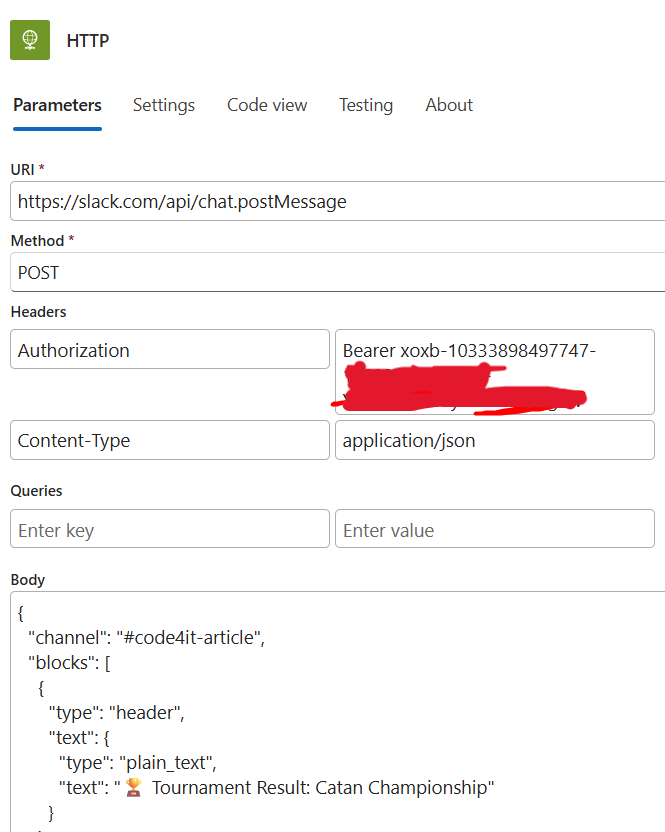 HTTP fields required for Slack APIs