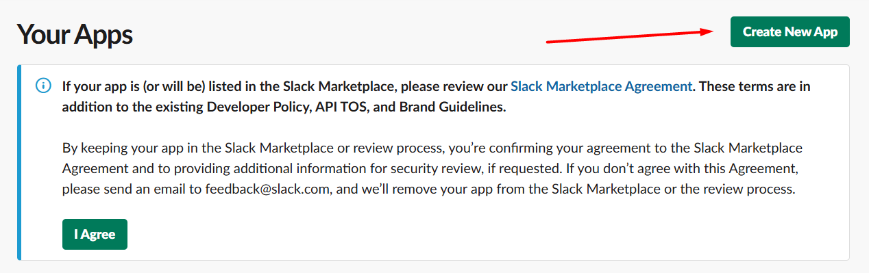 Slack wizard - create new app