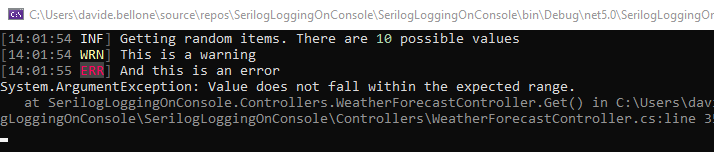 Serilog logs with a simple theme
