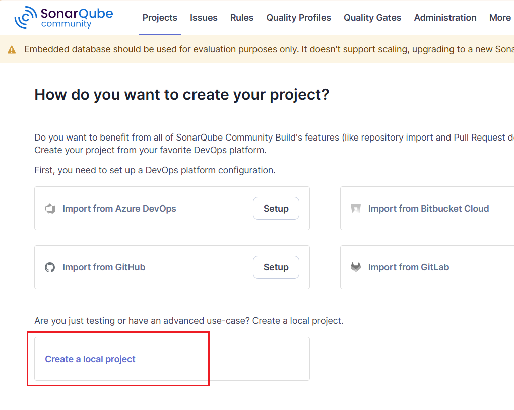 &ldquo;Create a local project&rdquo; button