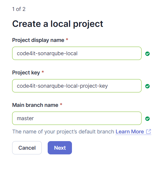 Create new project Form