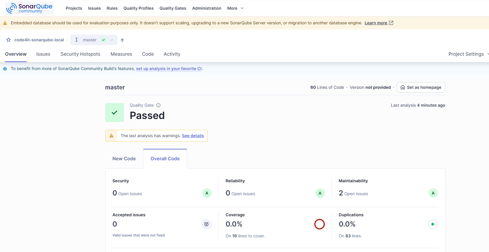 SonarQube analysis overview