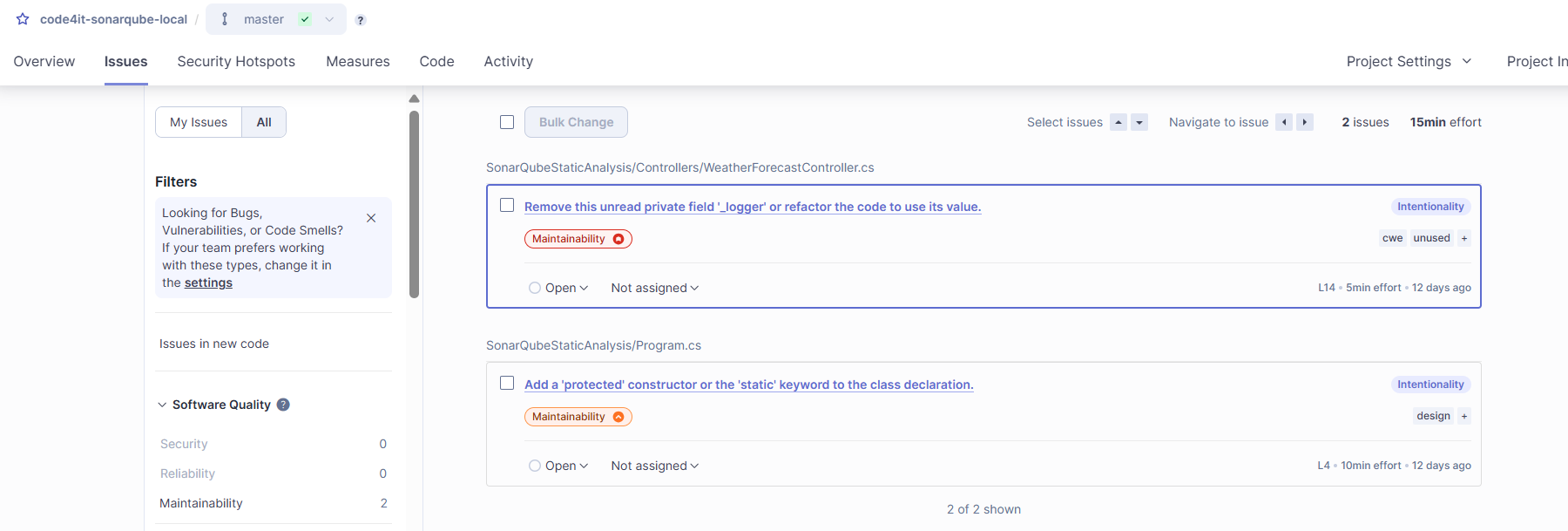 SonarQube issue details