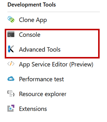 Azure portal available tools: Console