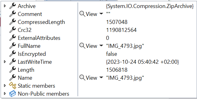 Details of a single ZipEntry item