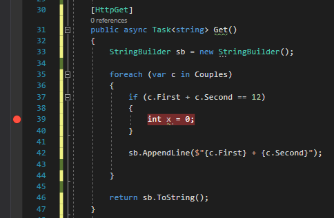 Debugging with breakpoint