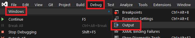 How to open the Output Window on Visual Studio