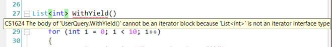 Cannot use yield return with lists